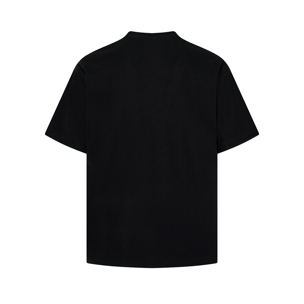 Waffle-knit short-sleeve T-shirt, black