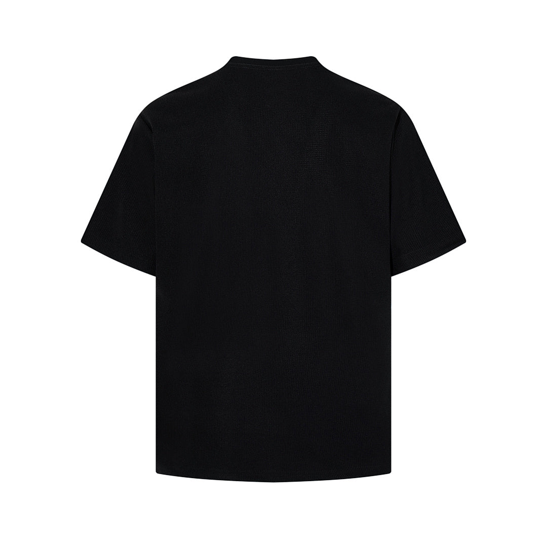 Waffle-knit short-sleeve T-shirt, black