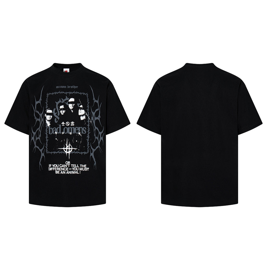 Waffle-knit short-sleeve T-shirt, black
