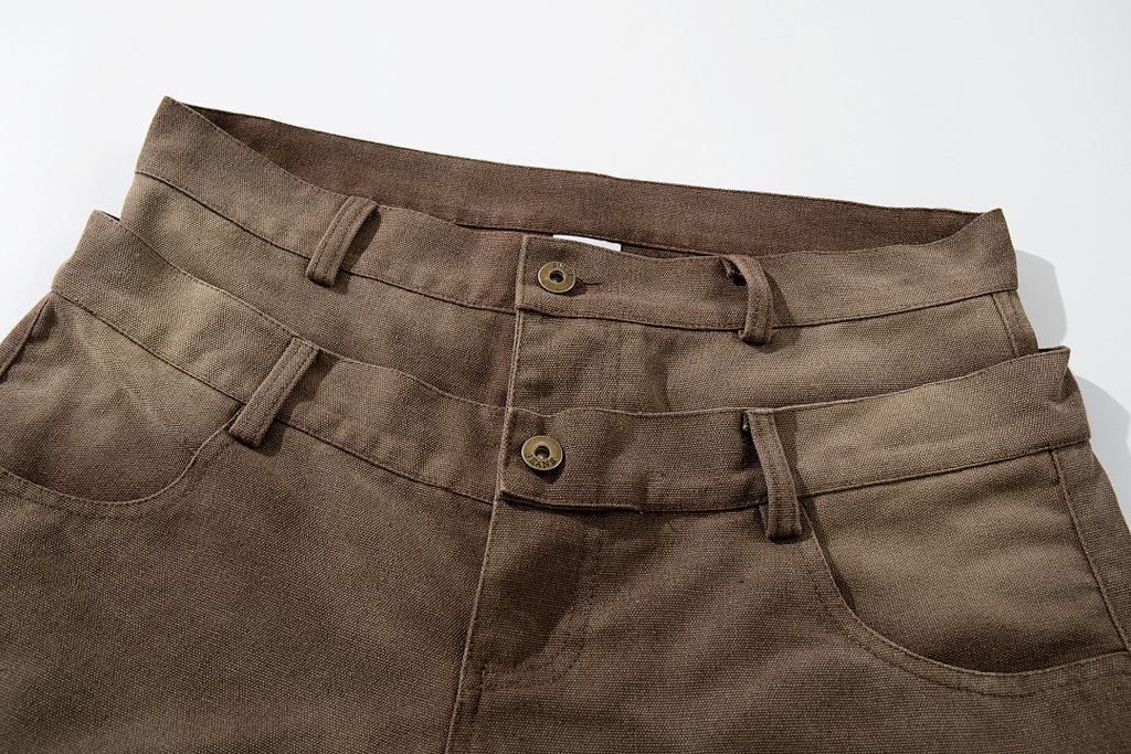 Logging double-waisted trousers, brown
