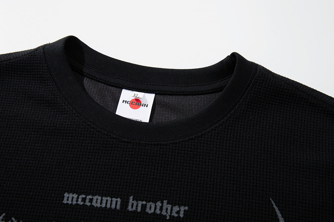 Waffle-knit short-sleeve T-shirt, black
