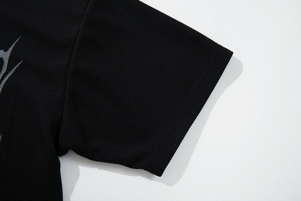 Waffle-knit short-sleeve T-shirt, black