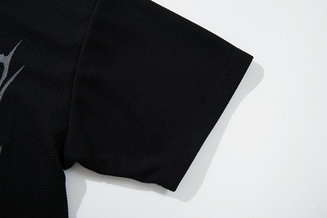 Waffle-knit short-sleeve T-shirt, black