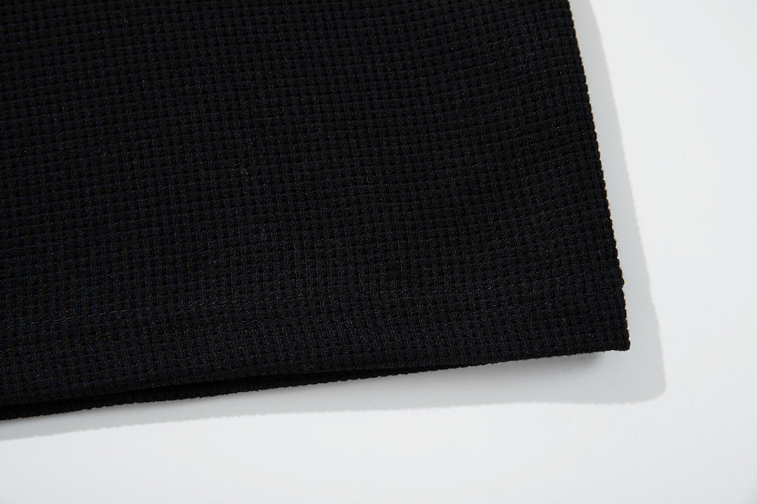 Waffle-knit short-sleeve T-shirt, black