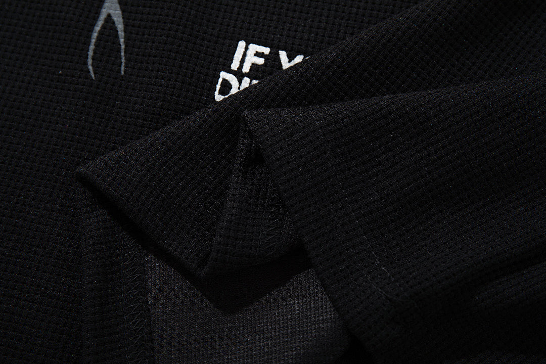 Waffle-knit short-sleeve T-shirt, black