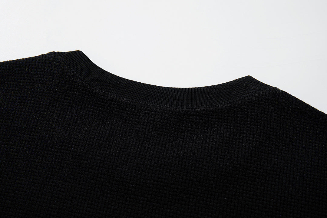 Waffle-knit short-sleeve T-shirt, black