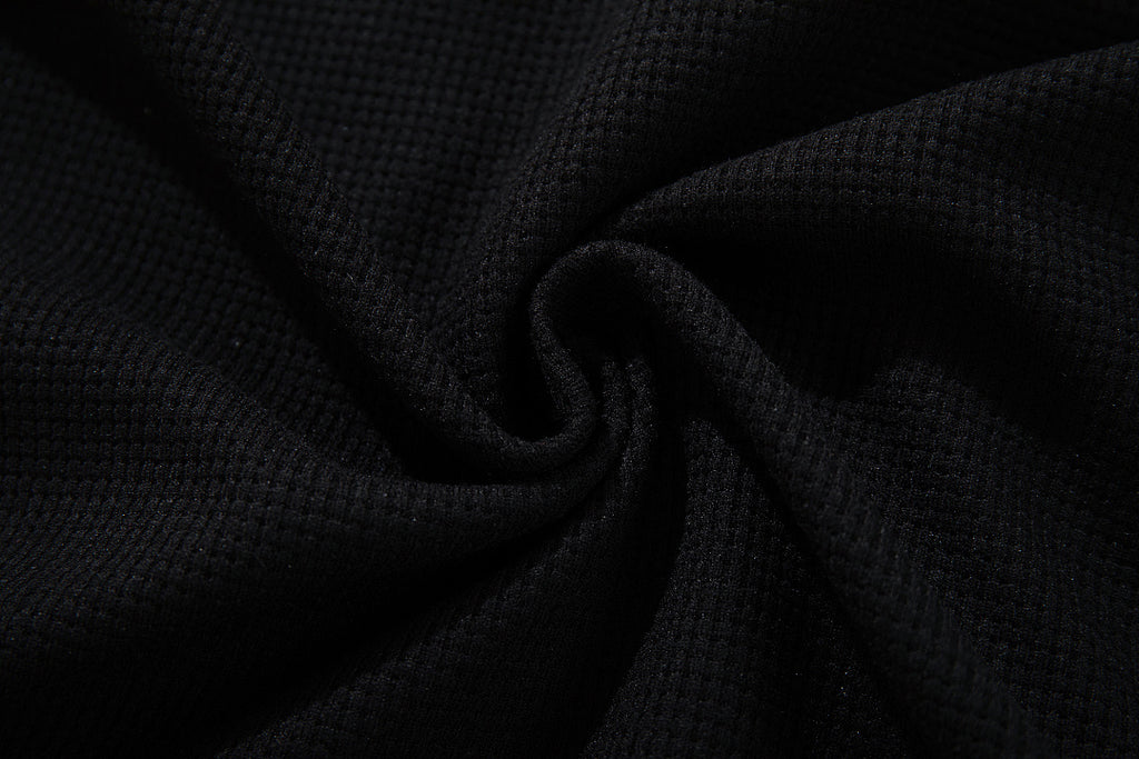 Waffle-knit short-sleeve T-shirt, black