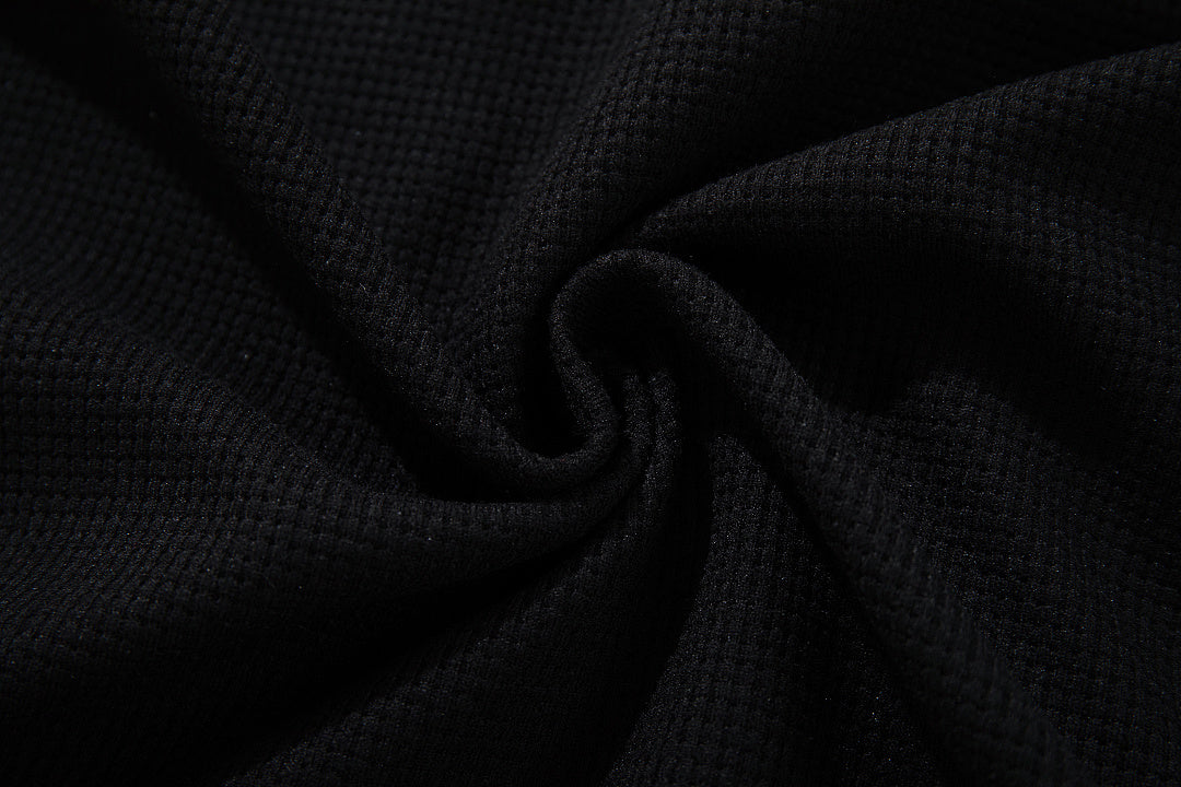 Waffle-knit short-sleeve T-shirt, black