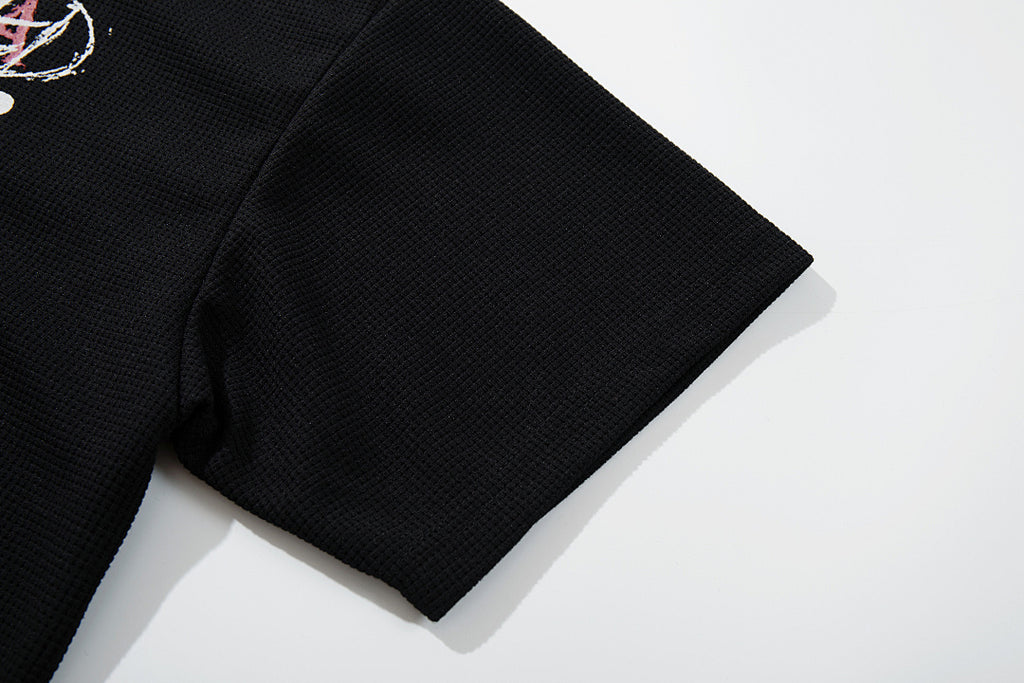 Waffle-knit short-sleeve T-shirt, black
