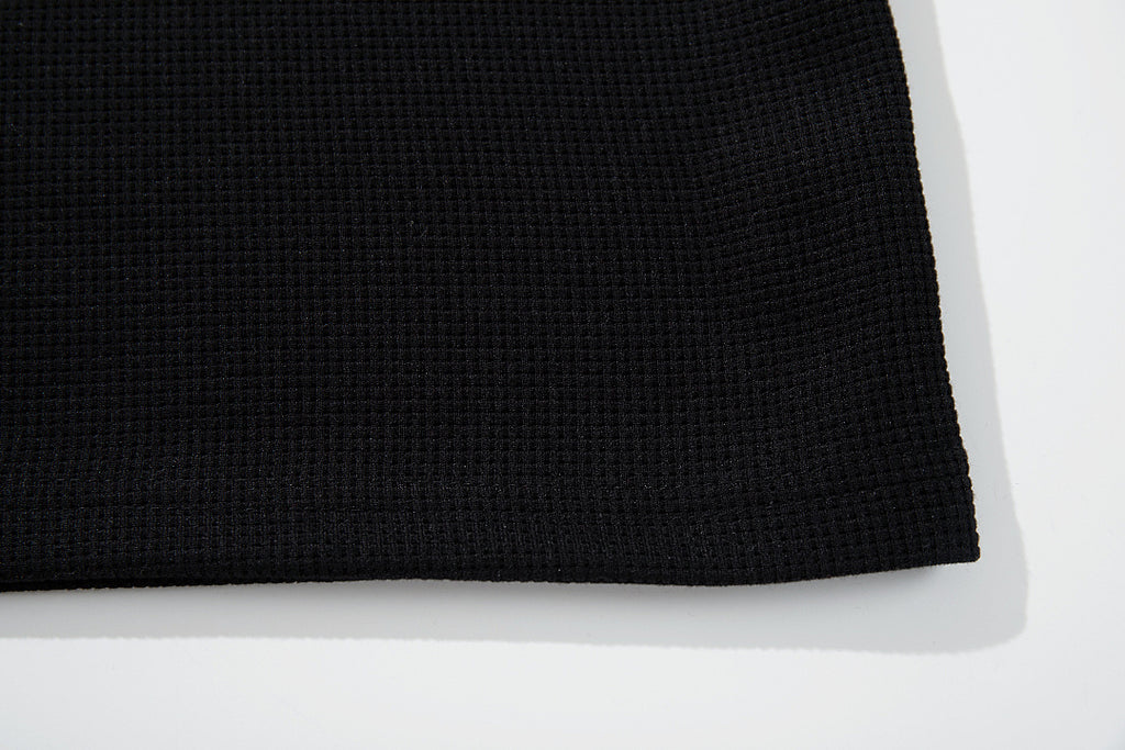 Waffle-knit short-sleeve T-shirt, black