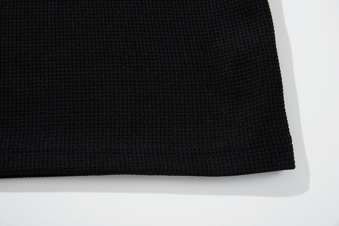 Waffle-knit short-sleeve T-shirt, black