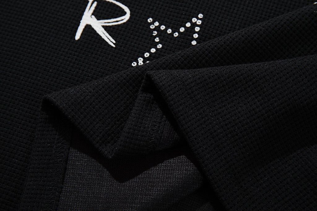 Waffle-knit short-sleeve T-shirt, black