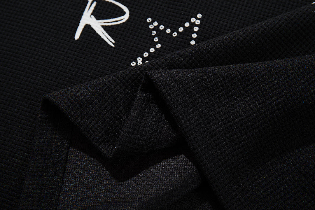 Waffle-knit short-sleeve T-shirt, black