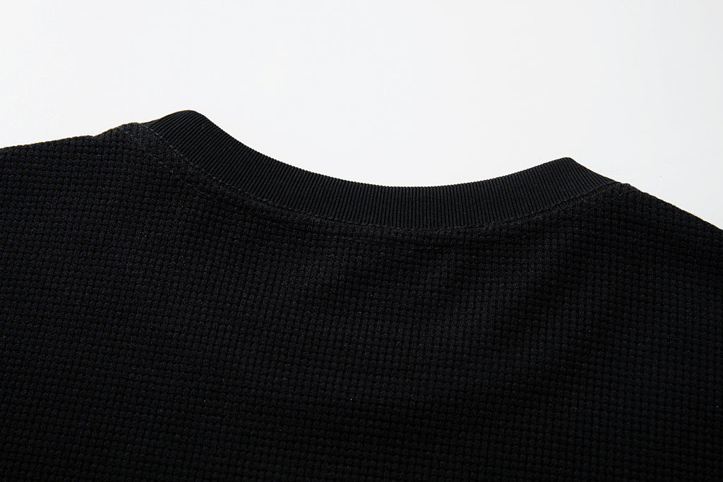 Waffle-knit short-sleeve T-shirt, black