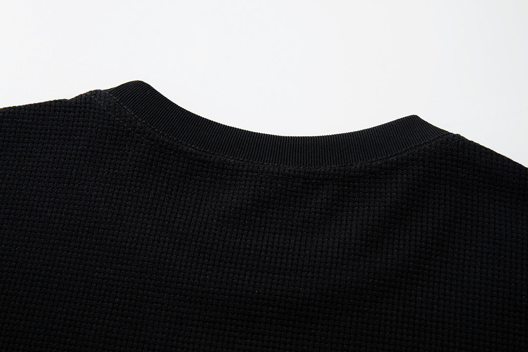 Waffle-knit short-sleeve T-shirt, black