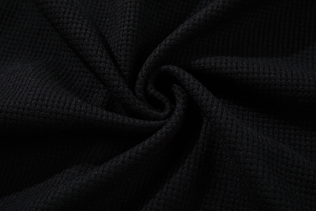 Waffle-knit short-sleeve T-shirt, black