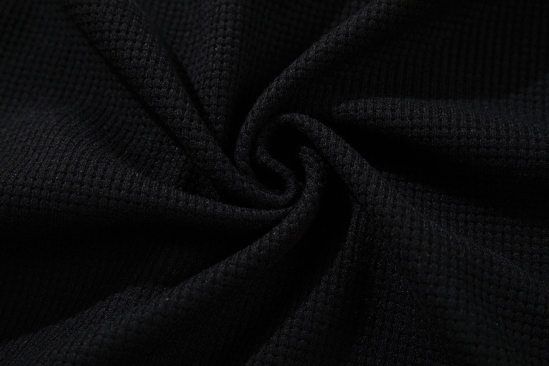 Waffle-knit short-sleeve T-shirt, black
