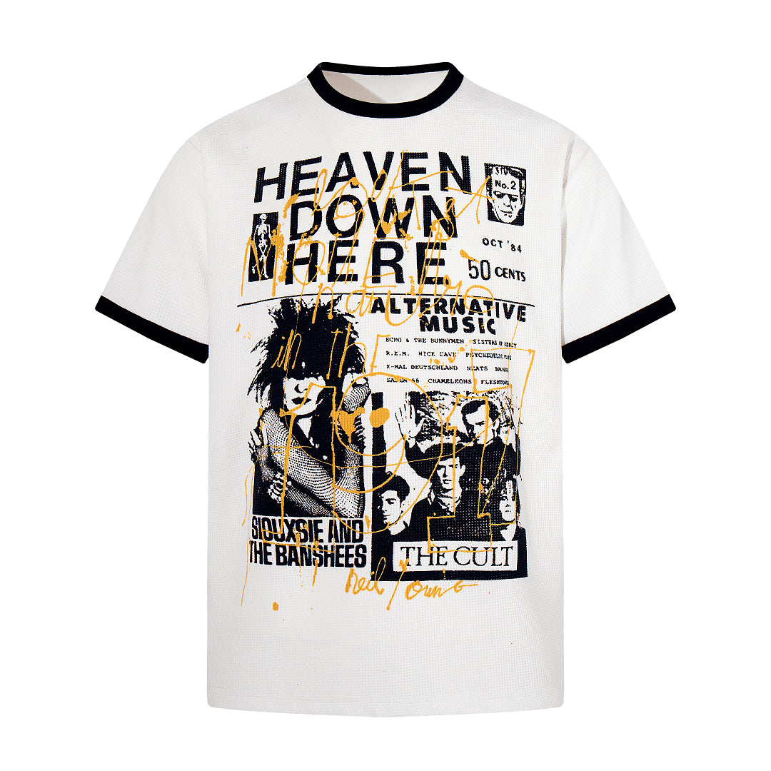 Waffle-knit short-sleeve T-shirt, white