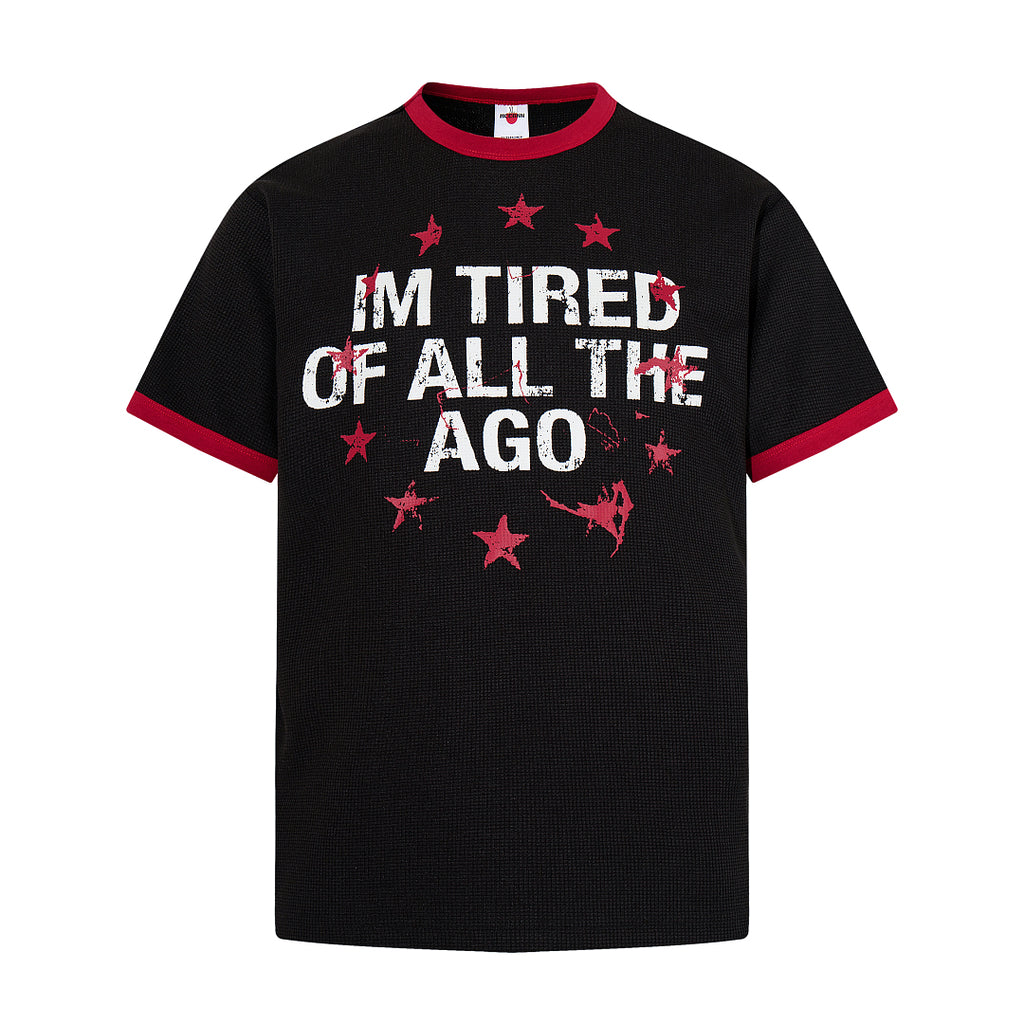 Waffle-knit short-sleeve T-shirt, black