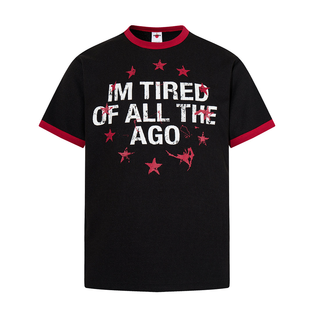 Waffle-knit short-sleeve T-shirt, black
