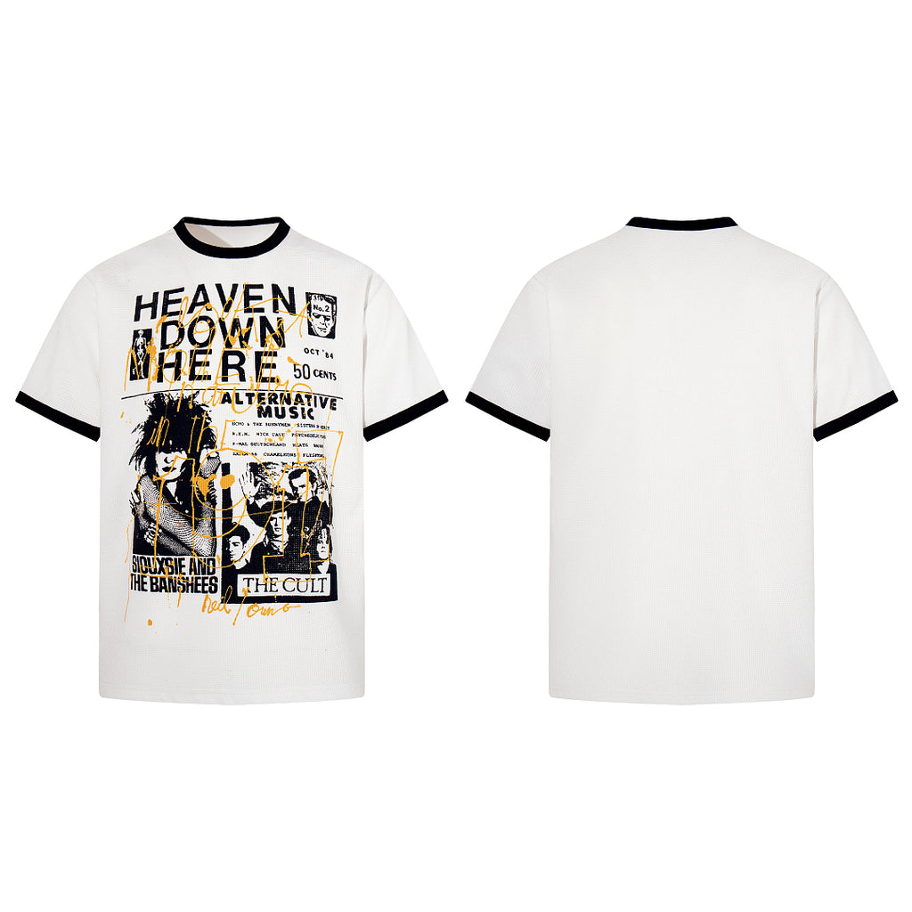 Waffle-knit short-sleeve T-shirt, white