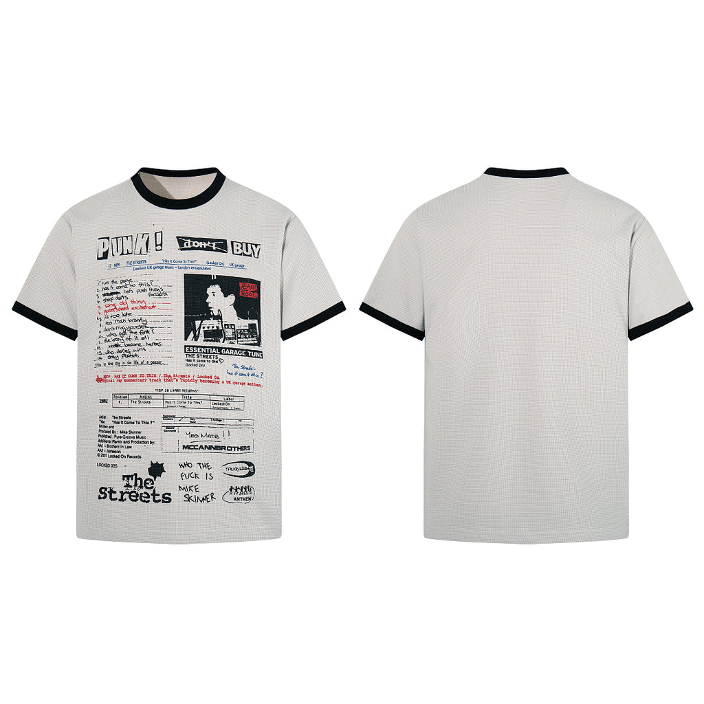 Waffle-knit short-sleeve T-shirt, gray