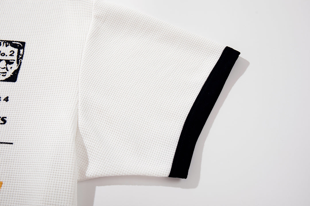 Waffle-knit short-sleeve T-shirt, white