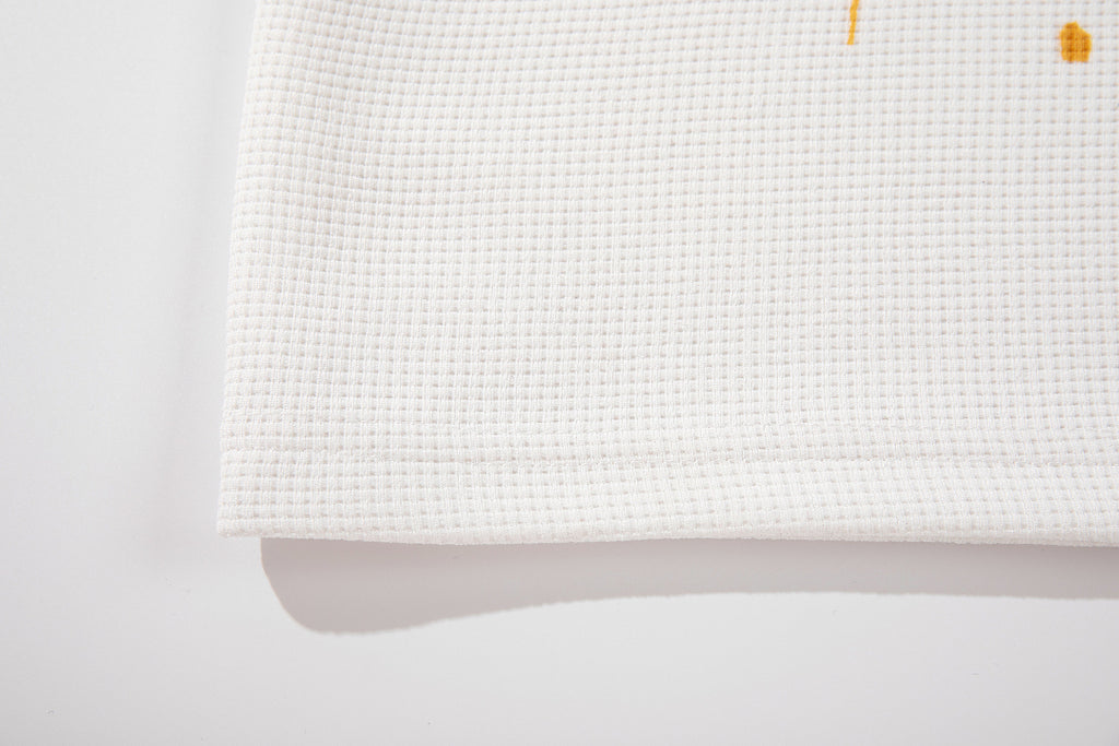 Waffle-knit short-sleeve T-shirt, white