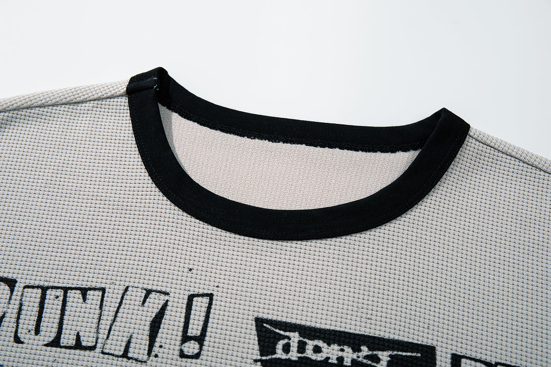 Waffle-knit short-sleeve T-shirt, gray