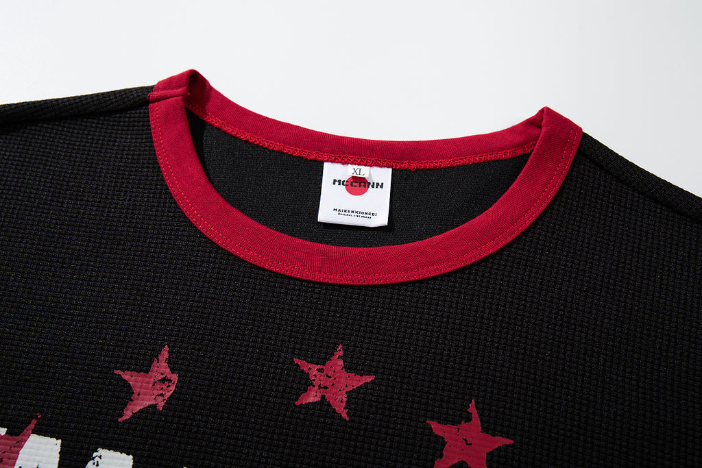 Waffle-knit short-sleeve T-shirt, black