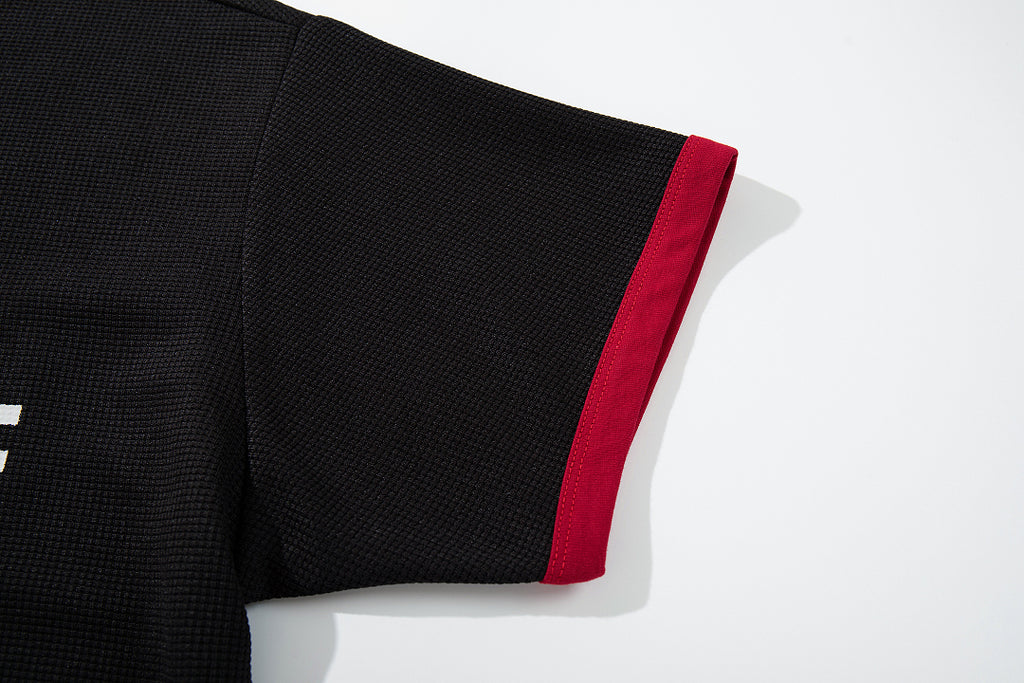 Waffle-knit short-sleeve T-shirt, black