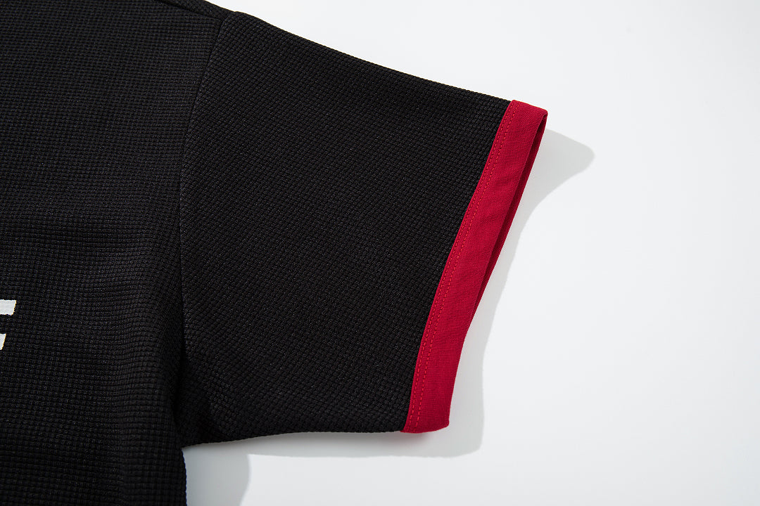 Waffle-knit short-sleeve T-shirt, black