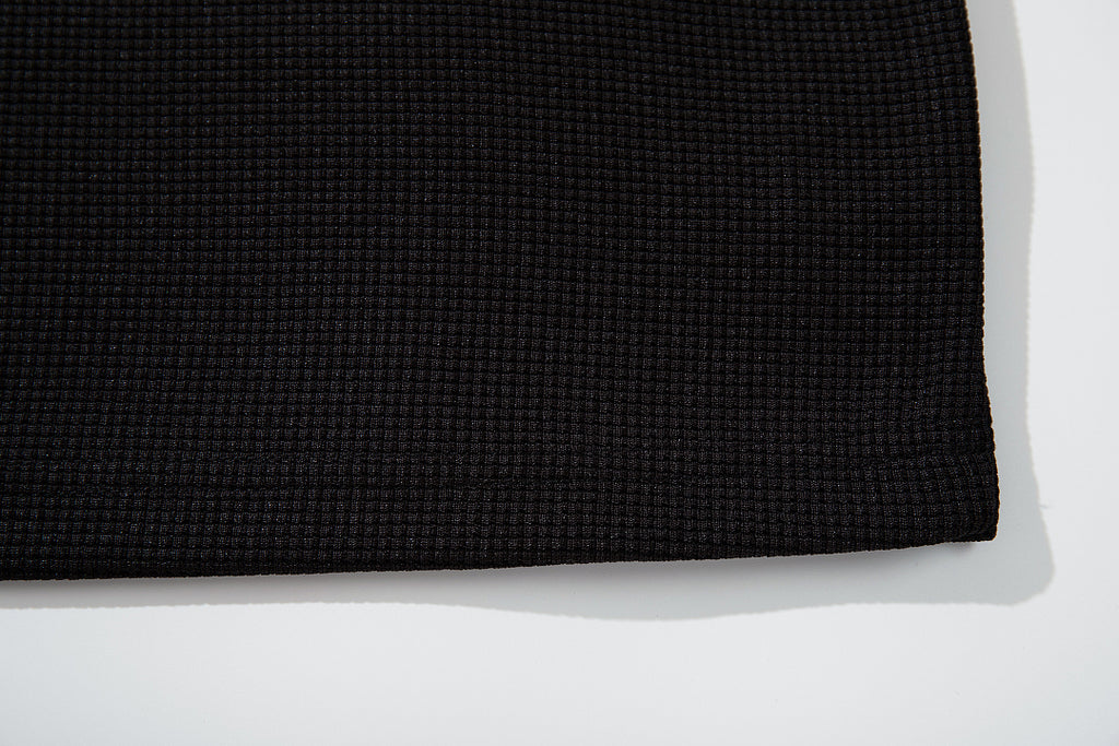 Waffle-knit short-sleeve T-shirt, black
