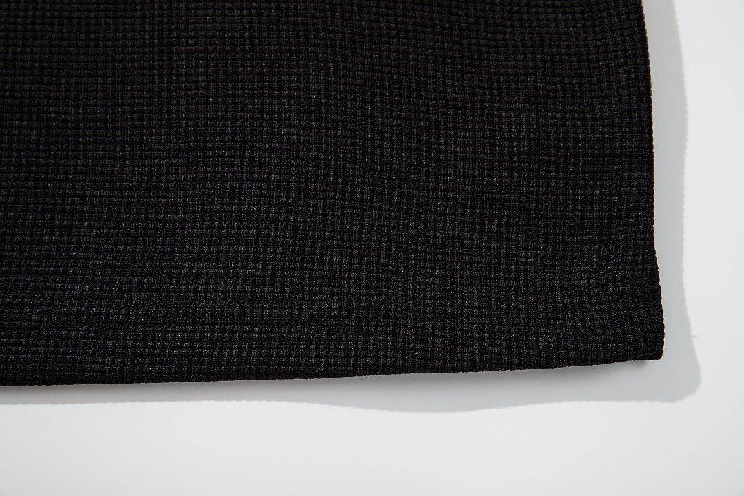 Waffle-knit short-sleeve T-shirt, black