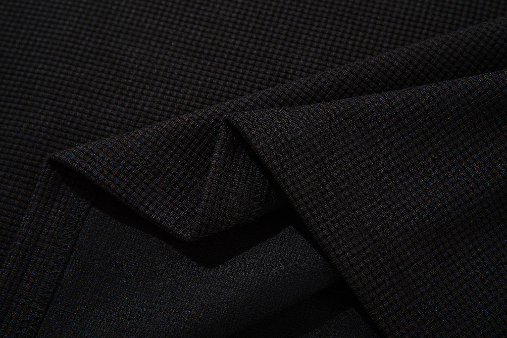 Waffle-knit short-sleeve T-shirt, black