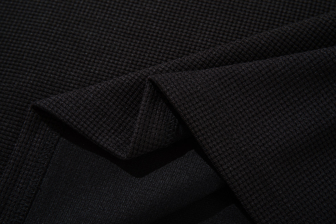 Waffle-knit short-sleeve T-shirt, black