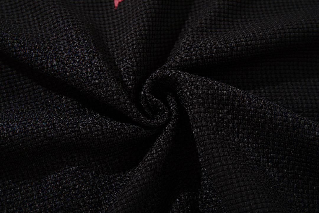 Waffle-knit short-sleeve T-shirt, black