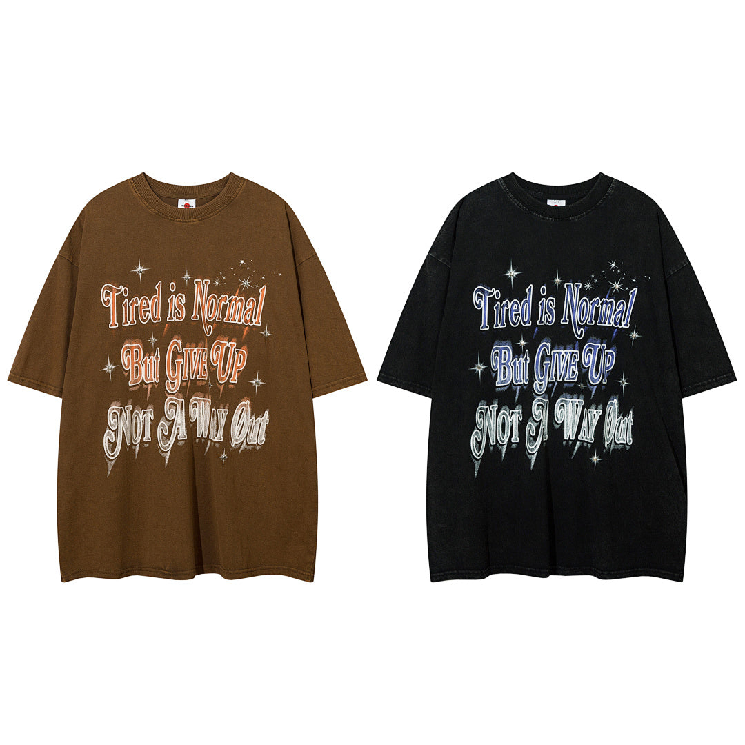 Positioning-stitch detail, heavy-wash short-sleeve T-shirt