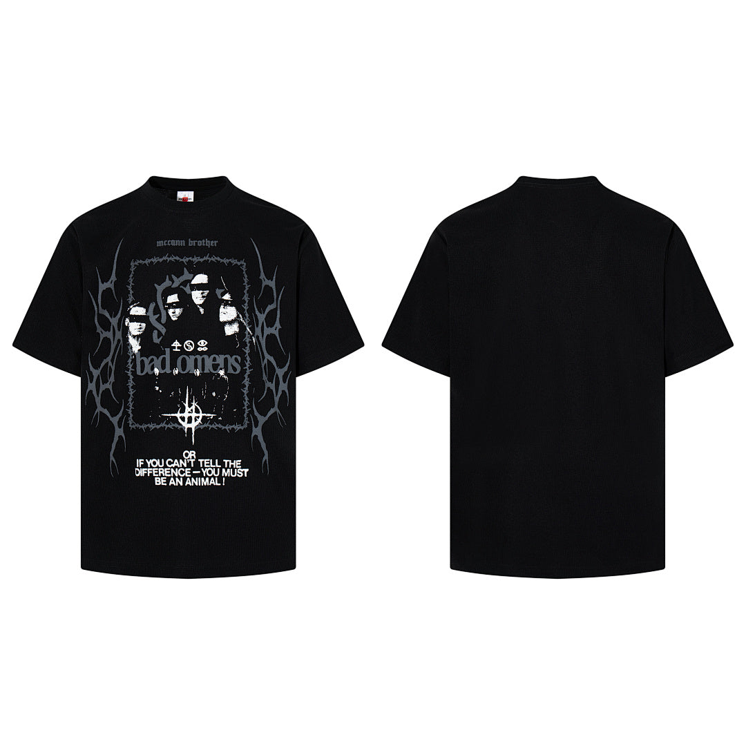 Waffle-knit short-sleeve T-shirt, black