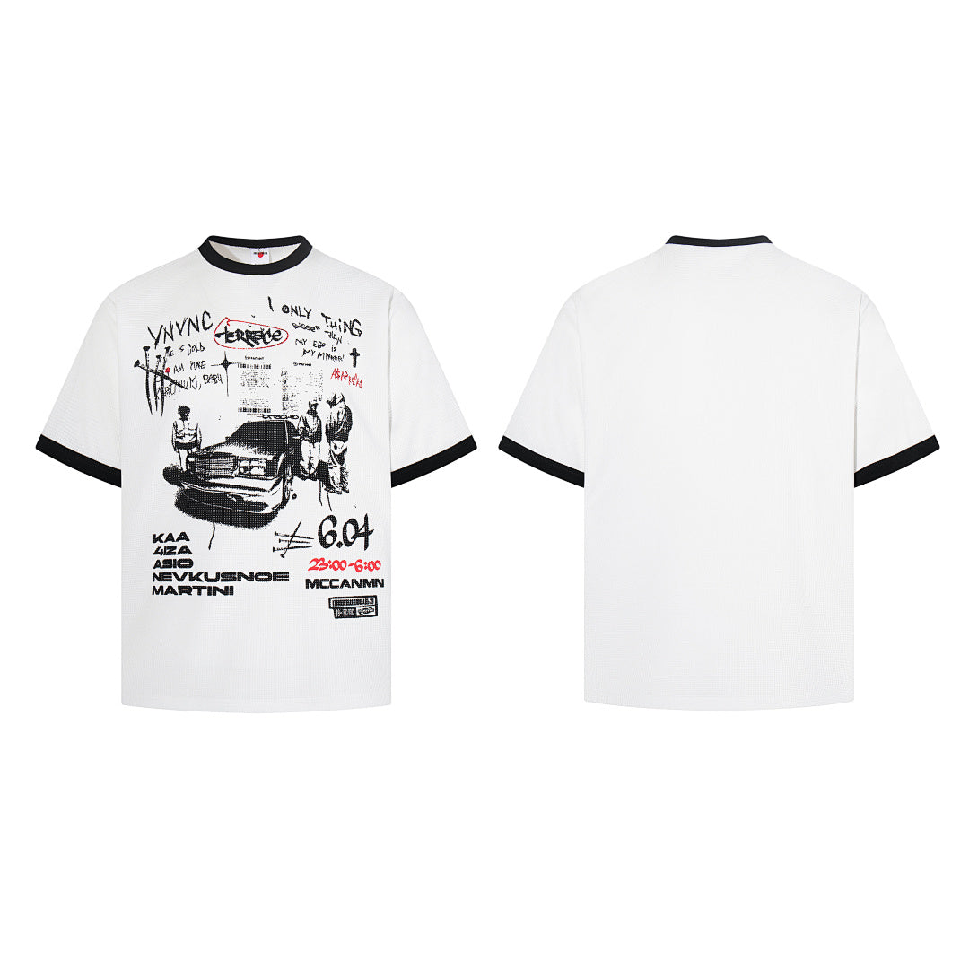 Waffle-knit short-sleeve T-shirt, white