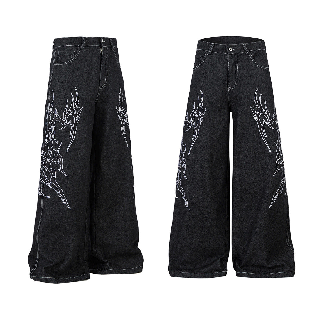Embroidered denim trousers