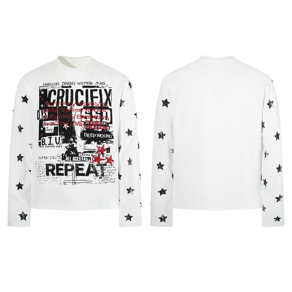 Waffle-knit long-sleeve T-shirt, white