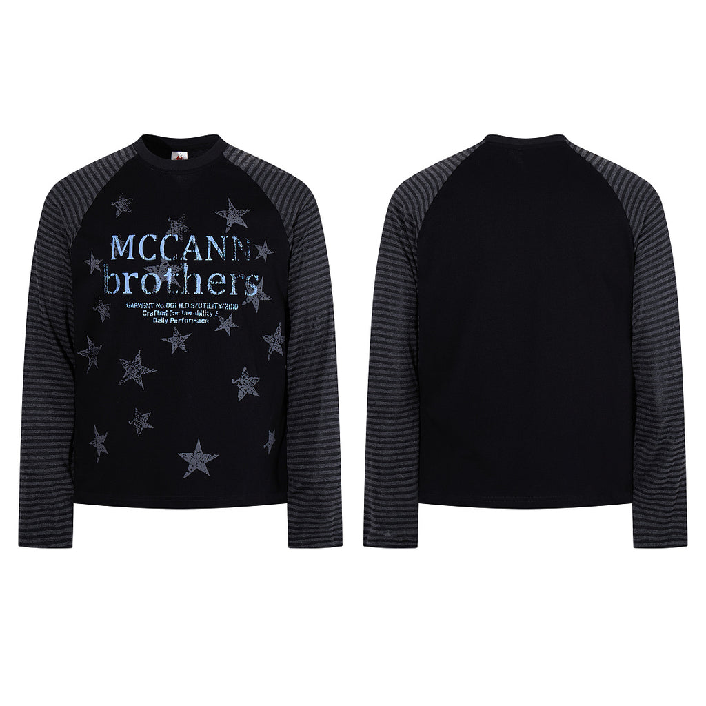 Striped long-sleeve raglan T-shirt, black