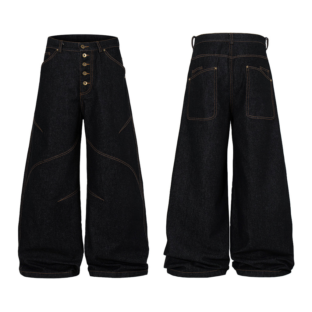 Raw denim jeans, black