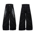 Heavy-embroidery denim trousers