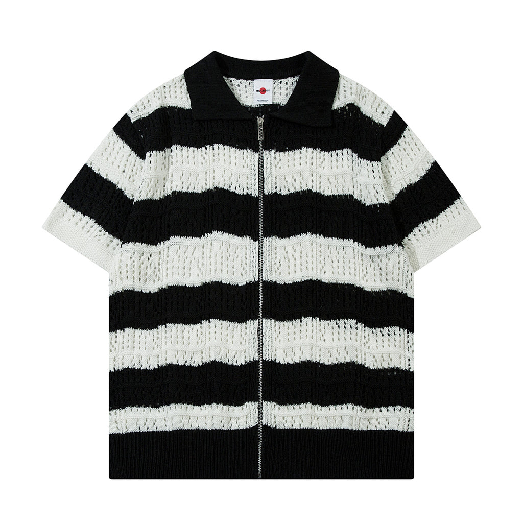 Black short-sleeved knit sweater