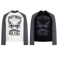 Side-slit long-sleeve Henley T-shirt — Black, White