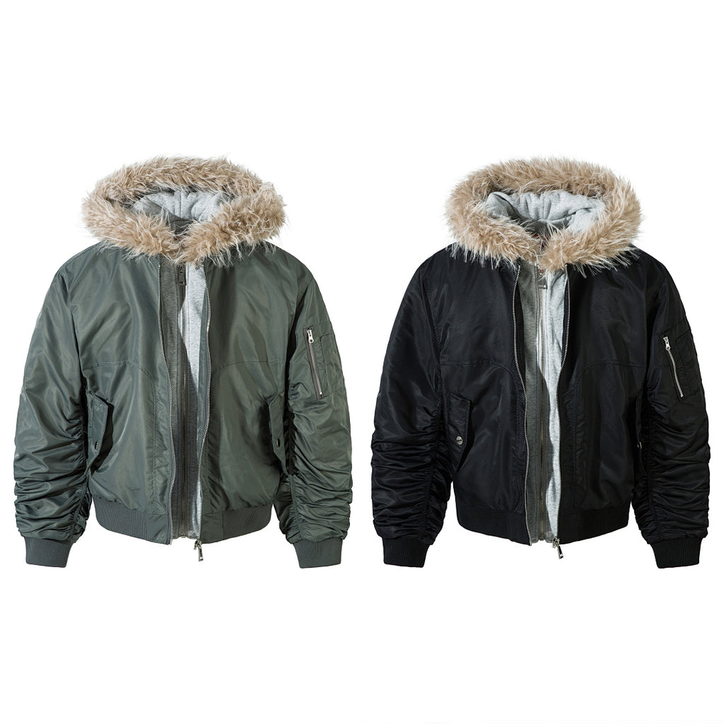 Faux-layered cotton-padded jacket
