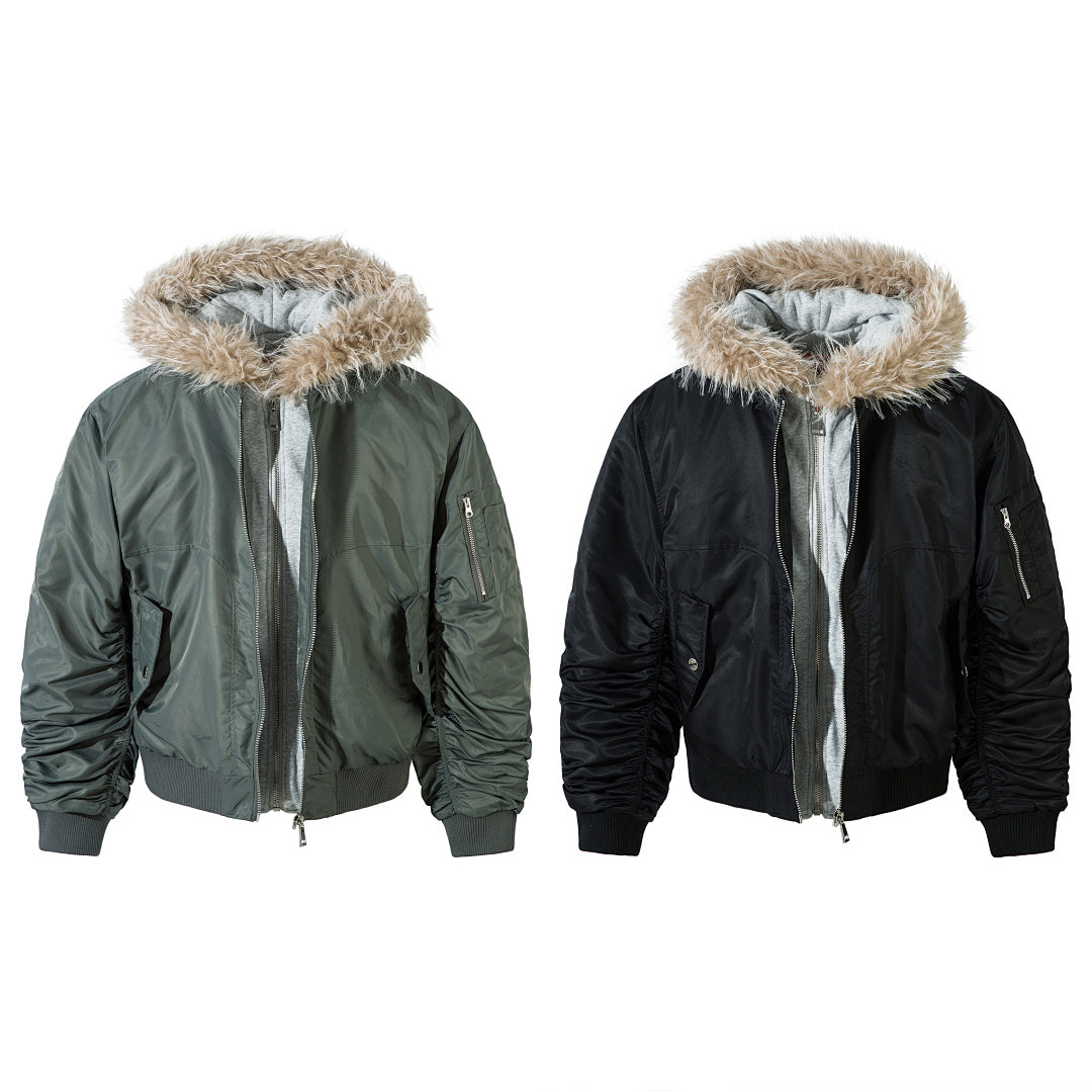 Faux-layered cotton-padded jacket