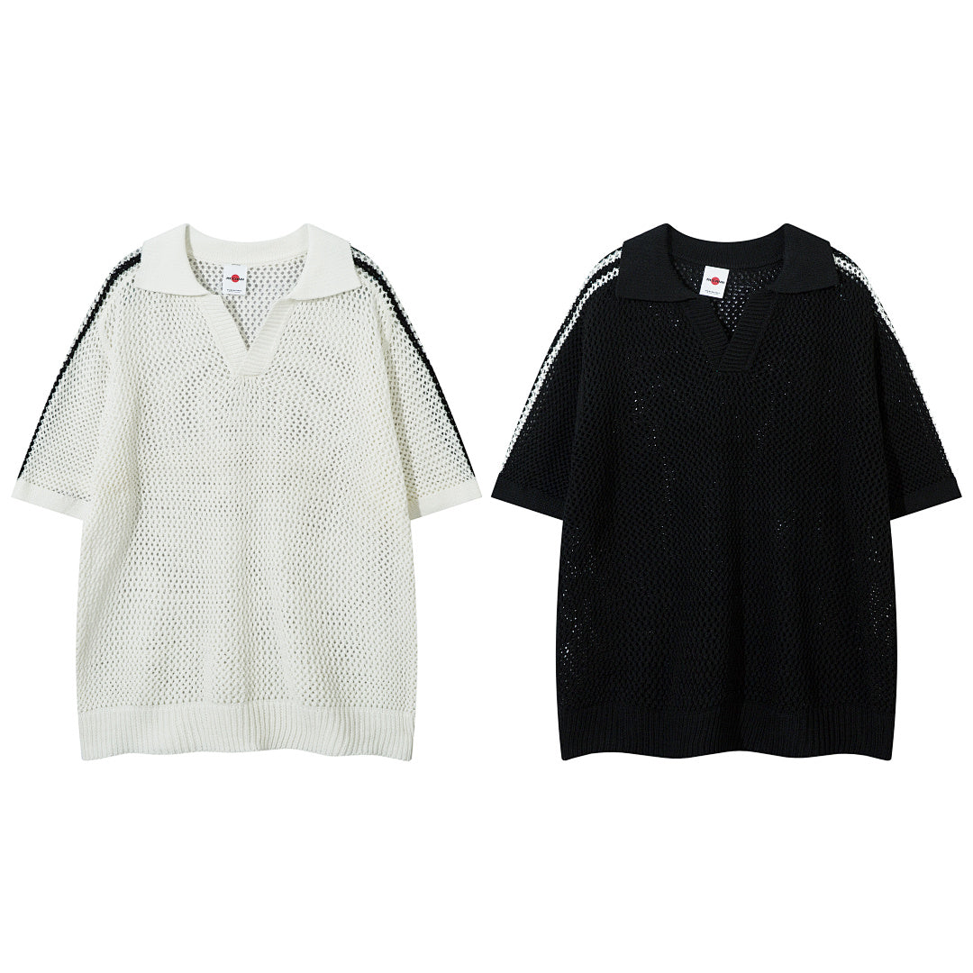 Short-sleeved knit sweater Black, Apricot